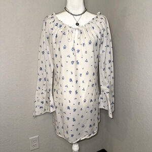 Y2K Victoria’s Secret Slip Dress Women's M White Blue Floral Cotton Bell Sleeve